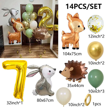 14pcs Gold 32inch Number Animal Foil Balloon Birthday Party Decorations Kids Boy Girl 1 2 3 4 5 6 7 8 9 Year Old Safari Supplies