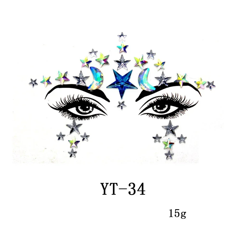 Sexy Face Tattoo Stickers Glitter Fake Tattoos Rhinestones for Woman Temporary Tattoos Party DIY Kids Holiday Face Jewels Tattoo