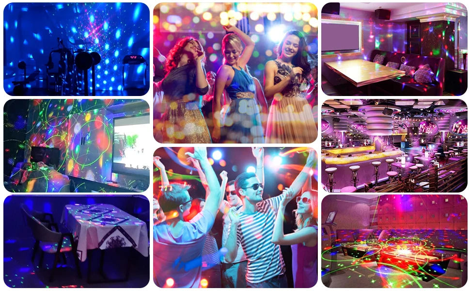 Party Lights Dj Disco Ball Light Pattern Projector Sound Activated Dance Birthday Bar Karaoke Christmas Wedding Decoration