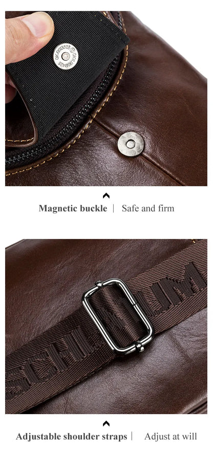 SCHLATUM Genuine Leather Chest Bag Men Fashion Style Casual Straddle Bag Business Large Capacity Multifunctional Shoulder Bag