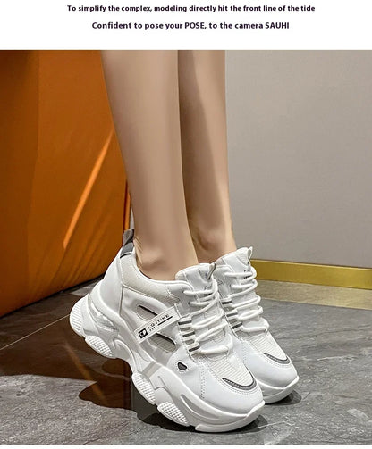 Inner increase small white shoes women 2024 summer new leather fashion sneakers small thick soled board shoes