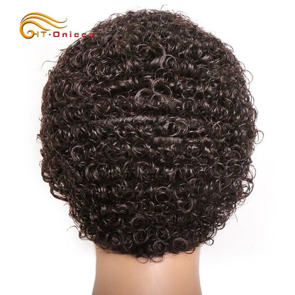 Short Kinky Curly Wigs Human Hair Pixie Cut Brazilian Human Hair For Women Natural Black Curly Human Hair Wigs Full Machine Made