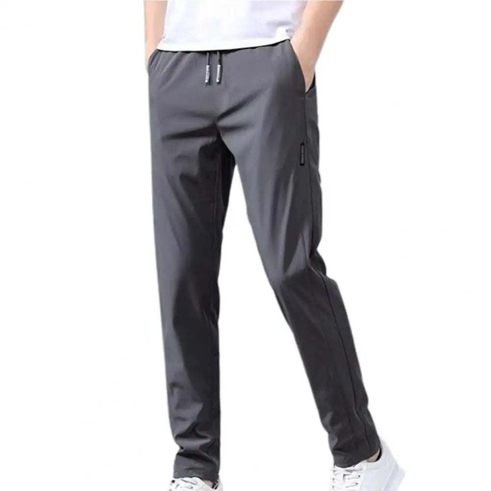 Korean Style Drawstring Men Straight Leg Pants Elastic Breathable Straight Leg Sweatpants Trendy Thin Men Summer Casual Pants