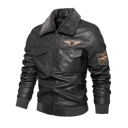 Men's Autumn And Winter Embroidery Original Leather Moto & Biker Coat Jacket Motorcycle Style Casual Warm Overcoat