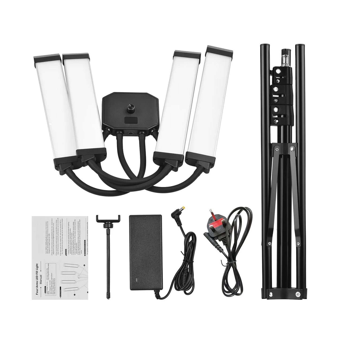 Flexible 4-Arms/Dual-arm LED Video Light Photography Fill Light 3200K-5600K with Metal Light Stand for Makeup Live Streaming