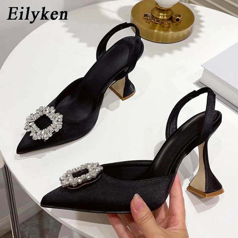 Eilyken Autumn Design Silk Women Pumps Crystal Strange Style High Heels Comfortable Party Wedding Bride Shoes