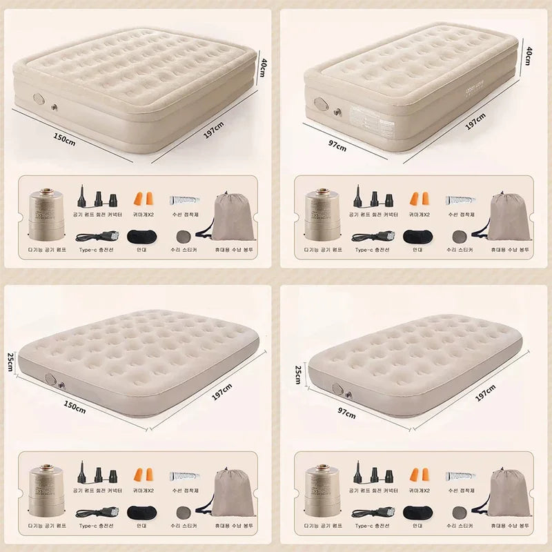 Interior air mattress glamping mats PVC inflatable sleeping mattress luxury 2 person camping bed mat built-in pump thicken mat