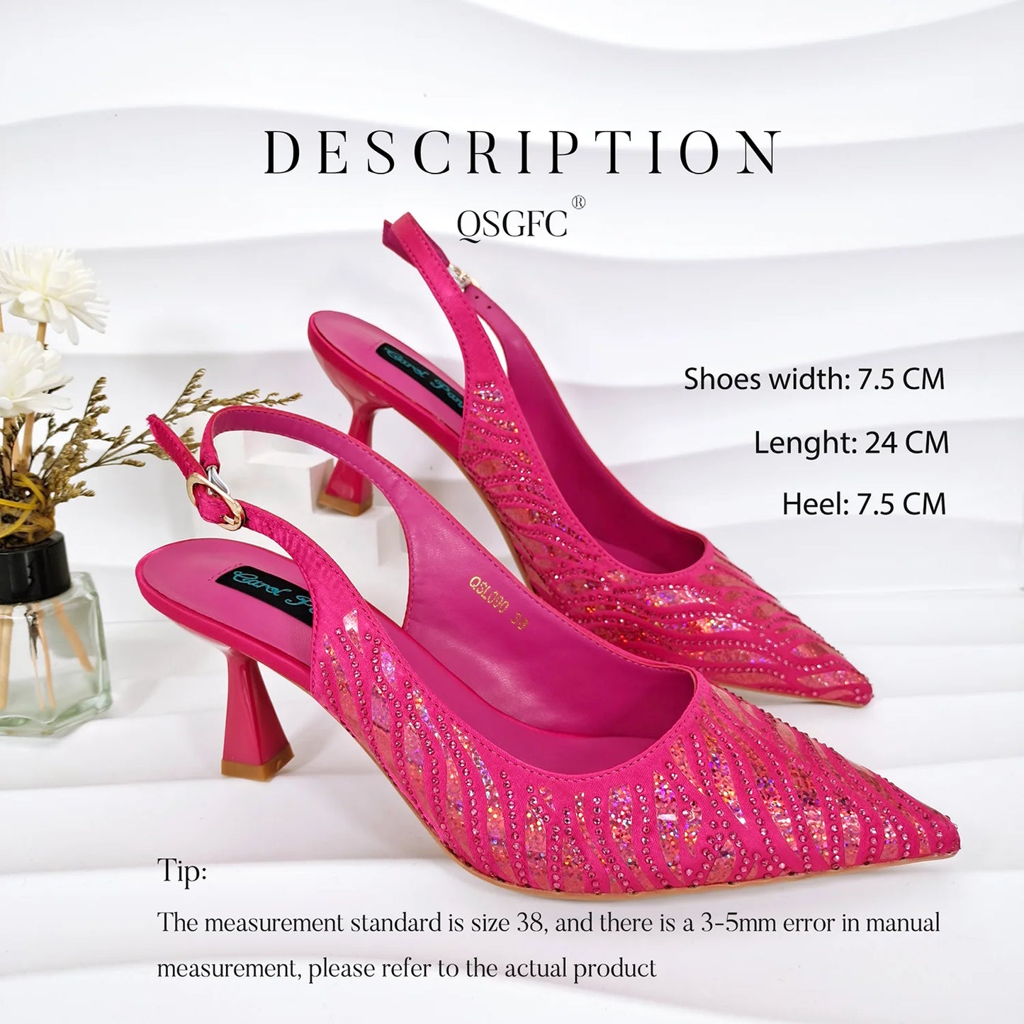 QSGFC Nigerian Style Women Heels Party Shoes and Bags Fashion Stiletto Pointed Toe Shoes and Shiny Clutches