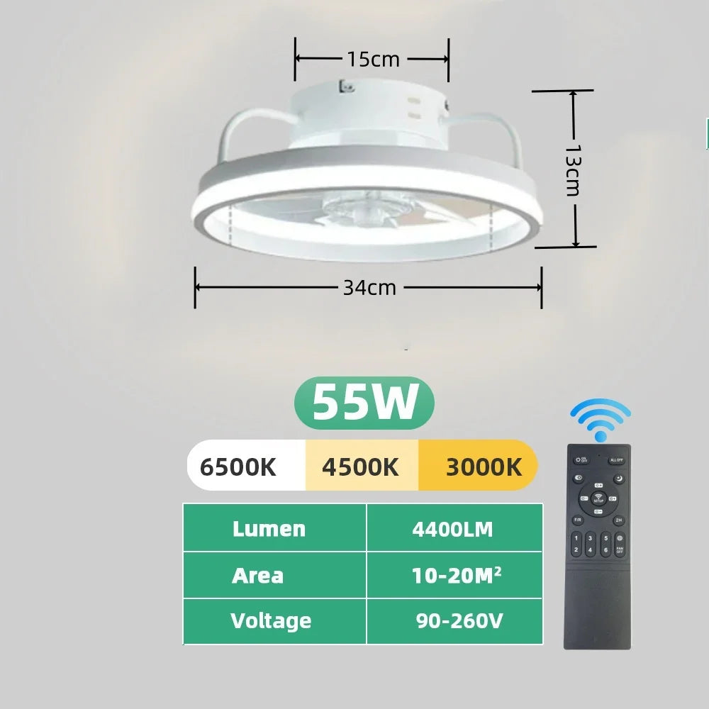 55W Ceiling Fan With Light, Ceiling LED Light Fan with Remote, Electric fan with LED Lamp for Home Rooms Bedroom 34cm