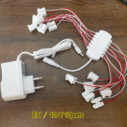 3V/12V AC/DC Adapter Power Supply with 6/12 ports EU Power Output for Model Led Light Lamp/Railway/Railroad/Train Layout