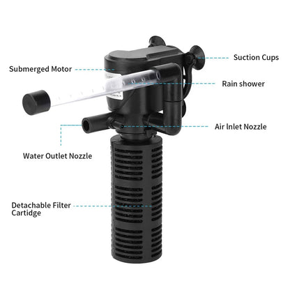 3 in 1 Silent Aeration Water Purifier Internal Pump Submersible Aquarium Filter Oxygen Submersible Water Purifier