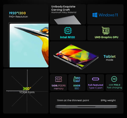 CHUWI MiniBook X Laptop Tablet 2 In 1 Intel N100 / N150 10.51" FHD IPS Screen 12GB LPDDR5 512G SSD Windows 11 Notebook 1200*1920