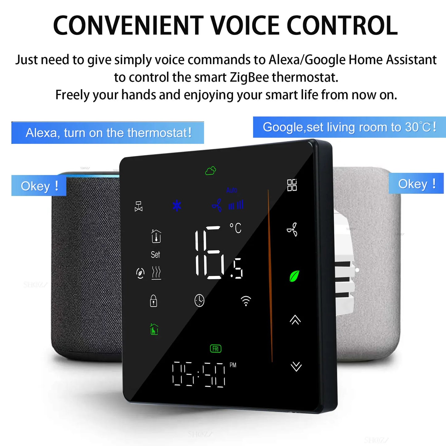 Tuya ZigBee Digital Display Smart Temperature Controller Hvac Thermostat 3 Speed Heating Cooling for Air Conditioning Controller