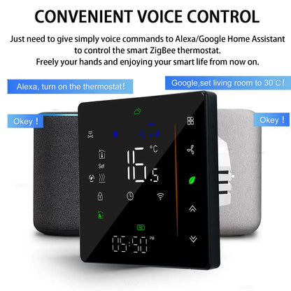 Tuya ZigBee Digital Display Smart Temperature Controller Hvac Thermostat 3 Speed Heating Cooling for Air Conditioning Controller