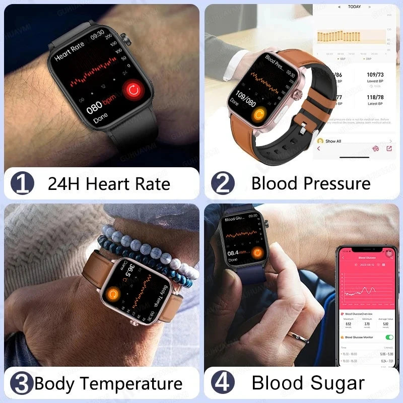 AI Medical Grade Health Smart Watch Women ECG+PPG+HRV Micro Examination Blood Sugar Fat Uric Acid Heart Rate BT Call Smartwatch