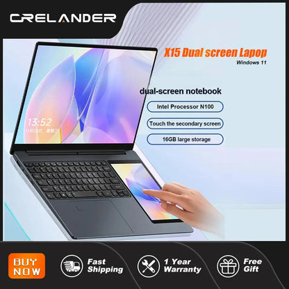 CRELANDER Intel laptop 15.6" +7" Touch Screen 32GB RAM 1TB SSD Backlit keyboard Windows 11 Notebook Computer Dual Screen Laptop