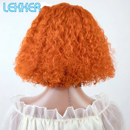 Lekker Colored Short Pixie Afro Kinky Curly Bob 100% Human Hair Wigs With Bangs For Women Brazilian Remy Hair Ombre Brown Wigs