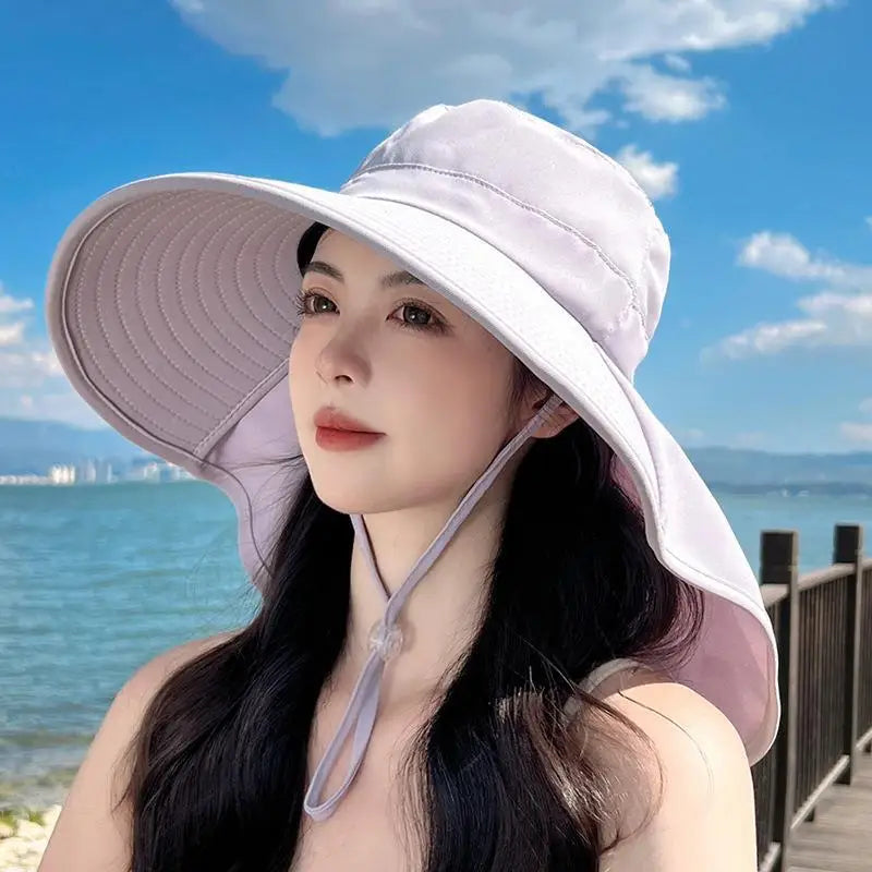 Outdoor Sun Bucket Hat for Women Girls Fishing Hat Wide Brim Bucket Hat with Neck Cover 50+ UPF Protection Safari Cap