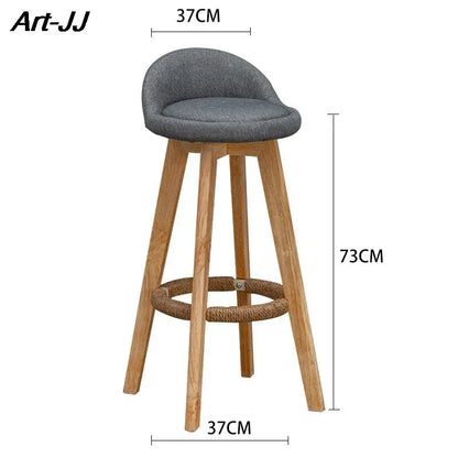 Solid Wood Bar Chair Nordic Rotatable High Foot stool Retro Pub Cafe Night Club High stool Modern Simple Backrest High Chair