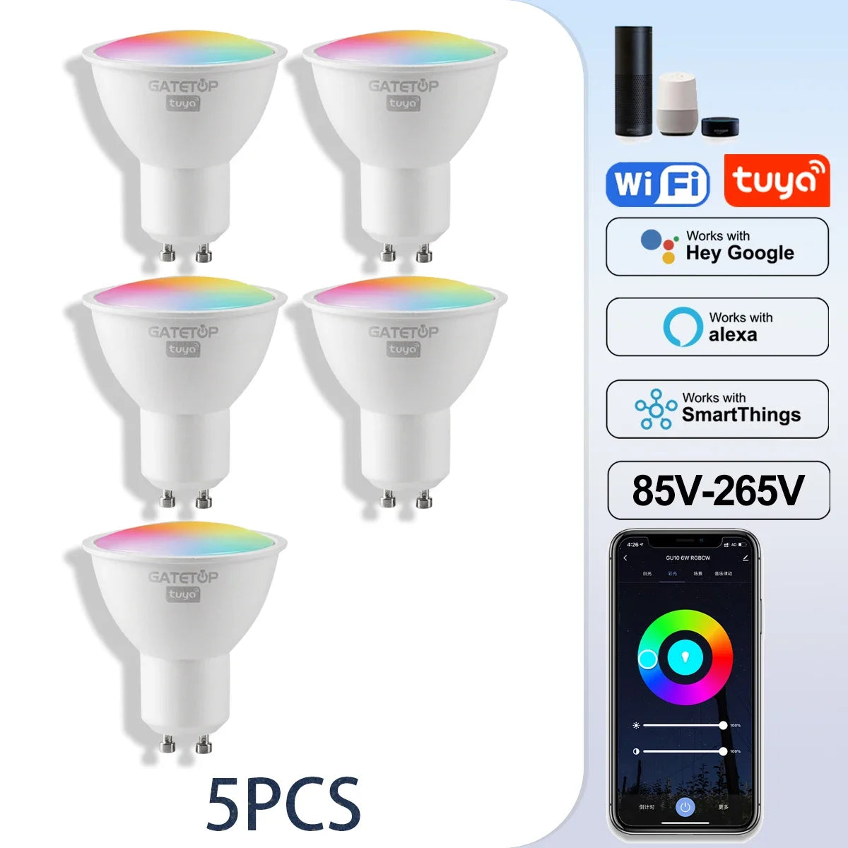 1-10PCS Tuya GU10 LED Rgb Smart Light Bulb Dimmable Gu10 6W Wifi Led Magic Lamp AC 85-265V 110V 220V Work With Alexa Google Home