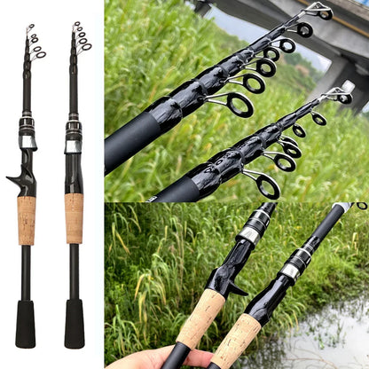 Fishing Rod Reel Line Combo 1.5-2.4m Telescopic Carbon Fiber Casting Rod Metal Spool Baitcasting Reel Max Drag 8kg for Bass