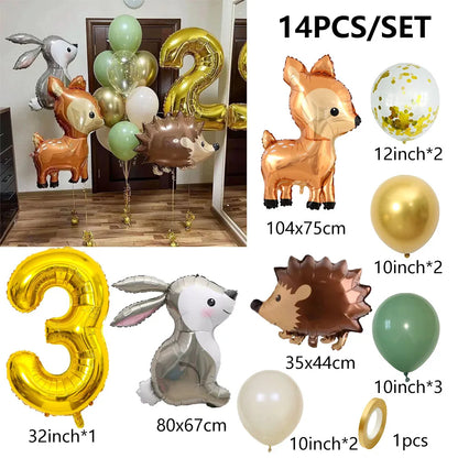 14pcs Gold 32inch Number Animal Foil Balloon Birthday Party Decorations Kids Boy Girl 1 2 3 4 5 6 7 8 9 Year Old Safari Supplies