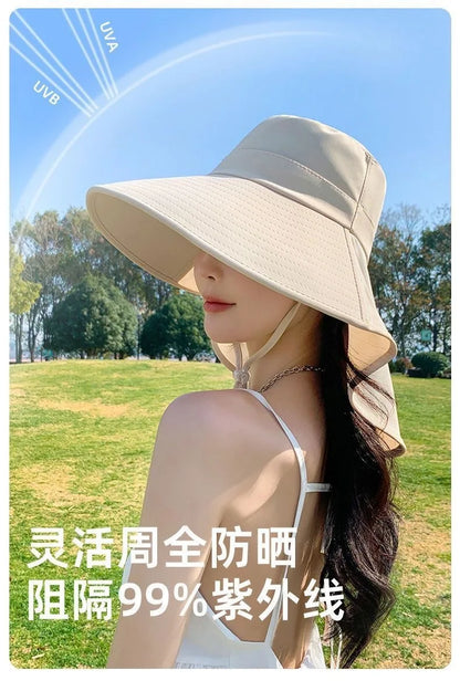 Outdoor Sun Bucket Hat for Women Girls Fishing Hat Wide Brim Bucket Hat with Neck Cover 50+ UPF Protection Safari Cap