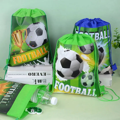 3/10pcs Football Non-woven Gifts Bag Soccer Birthday Candy Packing Snacks Storage Bags Drawstring Backpack For Kids Sports Party