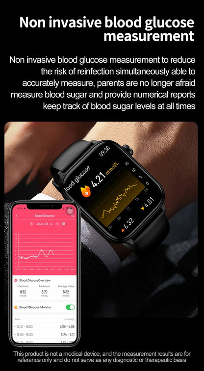 2024 New Medical Grade Smart Watch Men Blood Glucose Lipid and Uric Acid AI Diagnostic Detector Bluetooth Call Health Smartwatch