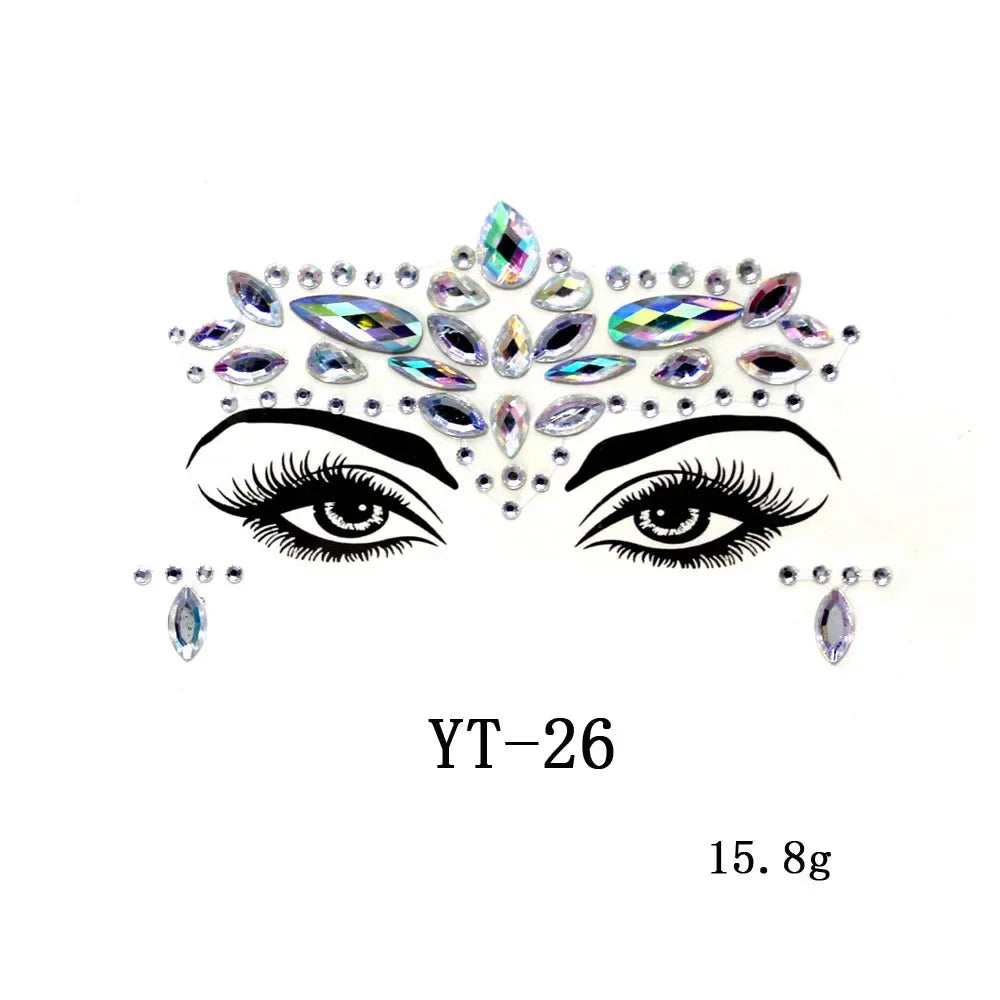 Sexy Face Tattoo Stickers Glitter Fake Tattoos Rhinestones for Woman Temporary Tattoos Party DIY Kids Holiday Face Jewels Tattoo