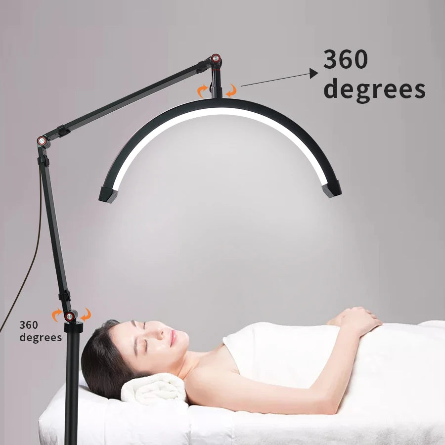 16INCH LED Half Moon Lash Light Temperature 3000K-6000K Floor LED Ring Lamp for Beauty Facials Skincare Tattoo Eyebrows Filming