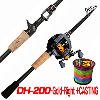 Fishing Rod Reel Line Combo 1.5-2.4m Telescopic Carbon Fiber Casting Rod Metal Spool Baitcasting Reel Max Drag 8kg for Bass