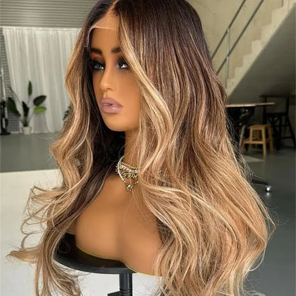 Ombre Glueless Ash Blonde Wig Human Hair Brown Highlight Wig Loose Wave Wig 13x6 Transparent Lace Front Wig Natural Hairline