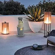 Resin Cascading Spiral Outdoor Patio Garden Fountain with Lights Waterfalls Backyard Deck Home Lawn Porch House Outdoor