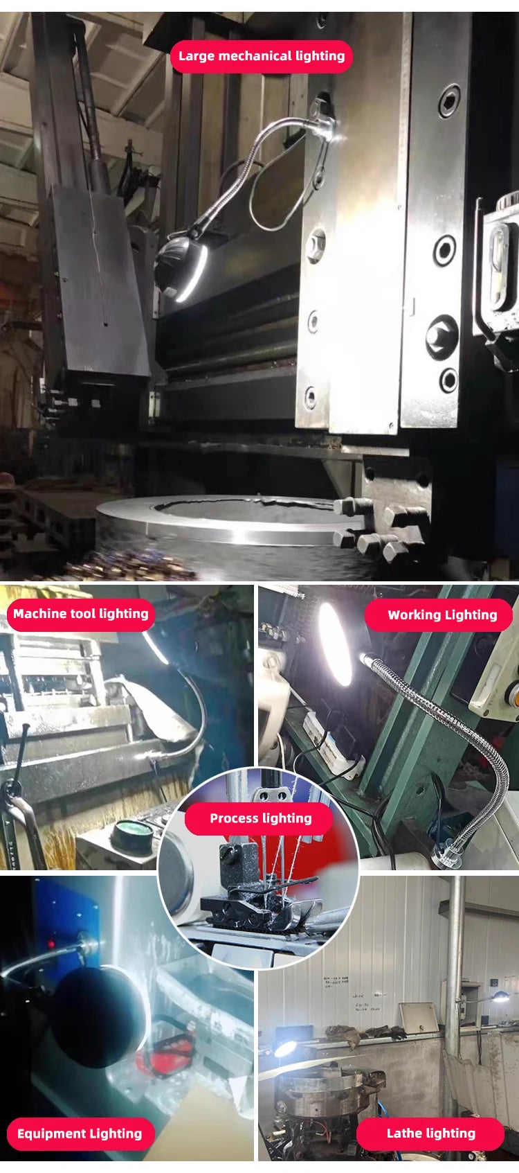 LED CNC Workshop Working Lamp Lathe Industrial light 12/20W 110-220V Flexible gooseneck Magnetic Base Lamp for Workbench