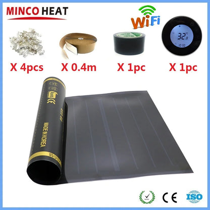 50cmX4m 2m2 Infrared Graphene PTC Heating Film Warm Floor Mat With WiFi Thermostat Temperature Controller