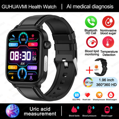 AI Medical Grade Health Smart Watch Women ECG+PPG+HRV Micro Examination Blood Sugar Fat Uric Acid Heart Rate BT Call Smartwatch