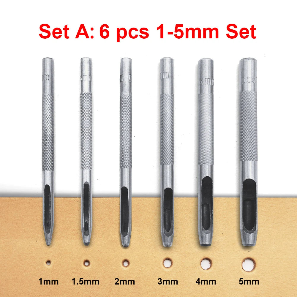 6pcs Leather Hole Punching Tools Steel Hollow Round Hole Puncher - Sharp, Durable Round Cutters For Watch Bands, Belts, Paper