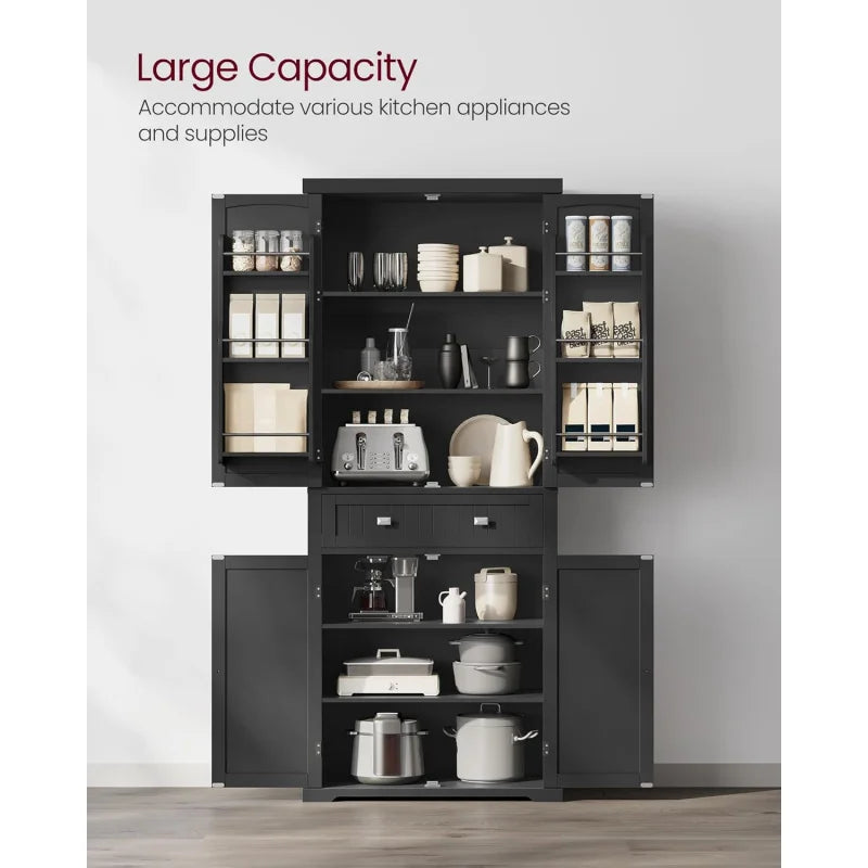 Pantry Cabinet, 15.7 x 30 x 71.7 Inches Freestanding Tall Cupboard Storage Cabinet with a Drawer 2 Cabinets 4 Adjustable Shelves