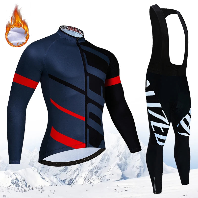 New Winter Cycling Jersey Set 2024 Men's Long Sleeve Mountain Bike Cycling Clothing Fleece Warm MTB Bicycle Clothes Wear Suit