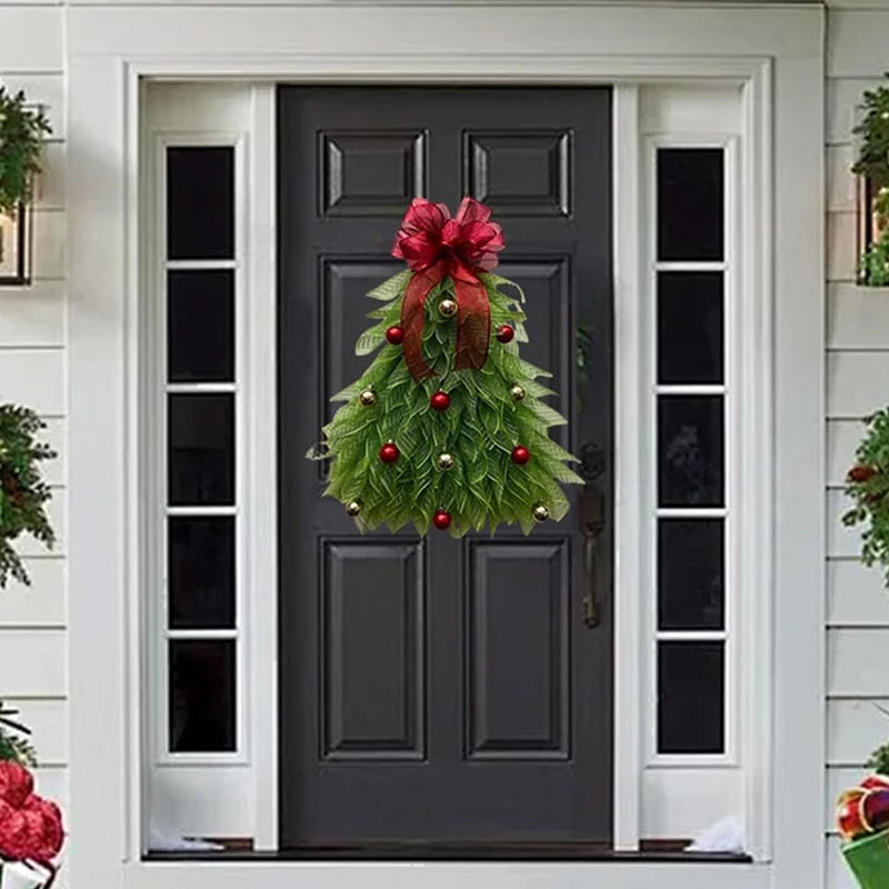 Christmas Simulation Christmas Tree Wreath Door Decoration Door Hanging Home Holiday Yard Decoration Props Outdoor Garden Gifts