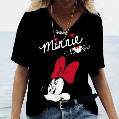 Disney Summer Women Minnie Mouse T-Shirt Fashion Mickey Mouse Tops Tees Casual Streetwear Female Daily Outfit Harajuku Clothing