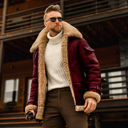 Men Autumn Winter Coat Jacket Faux Leather Solid Color Turndown Collar Zippers Pockets Warm Comfortable Fashion Casual Regular