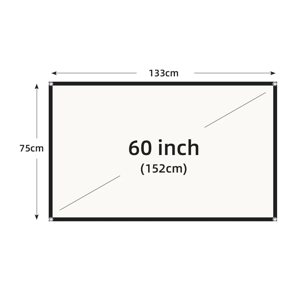 VEIDADZ Projector Screen White Grid Anti-Light 160°Viewing Angle 60 84 100 120 130inch Black Border Metal Hook Reflective Screen