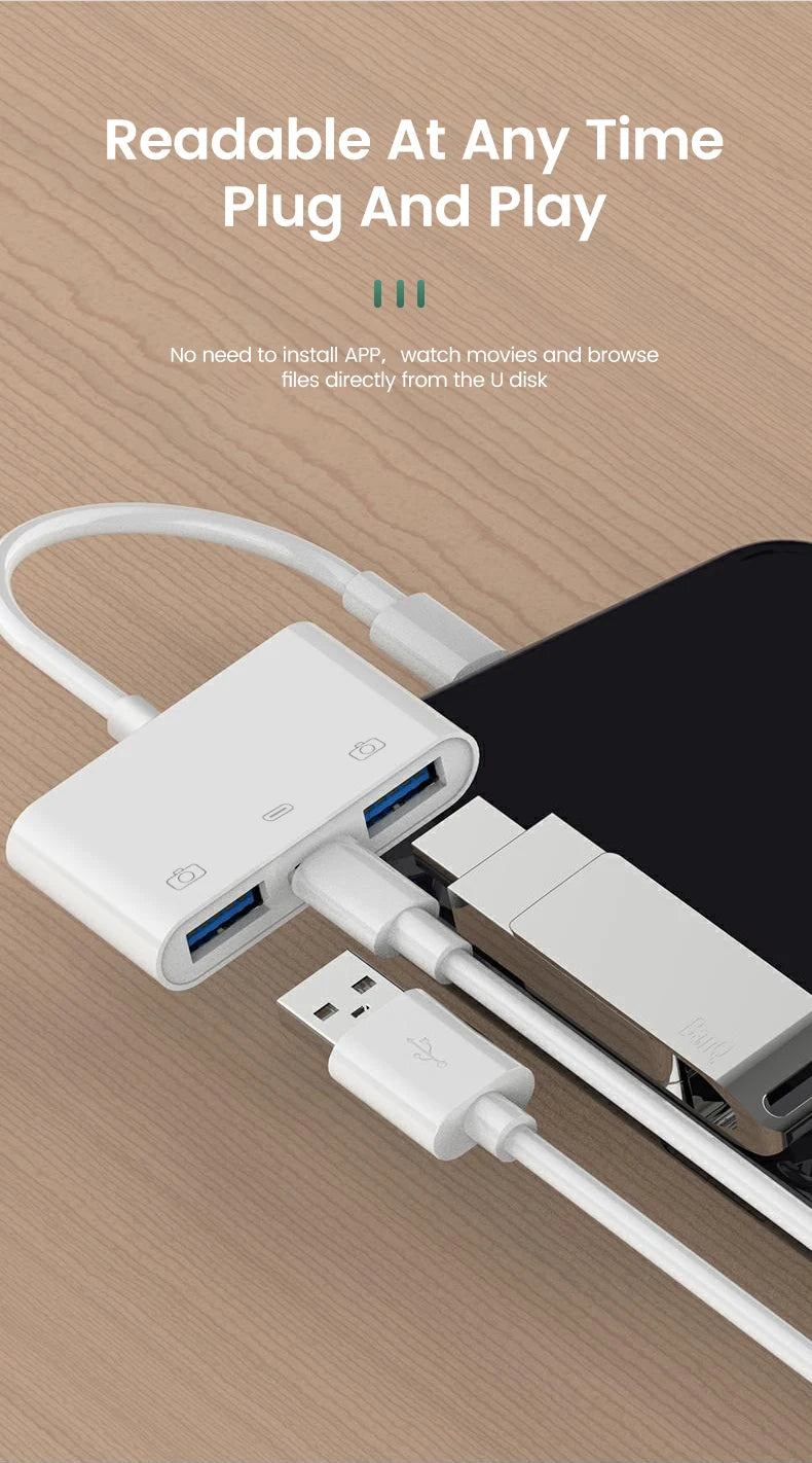 Elough OTG Adapter for iPhone 15 Lightning Male to USB 3.0 Adapter Data Transfer Fast Charging cable USB Adaptador for iPad