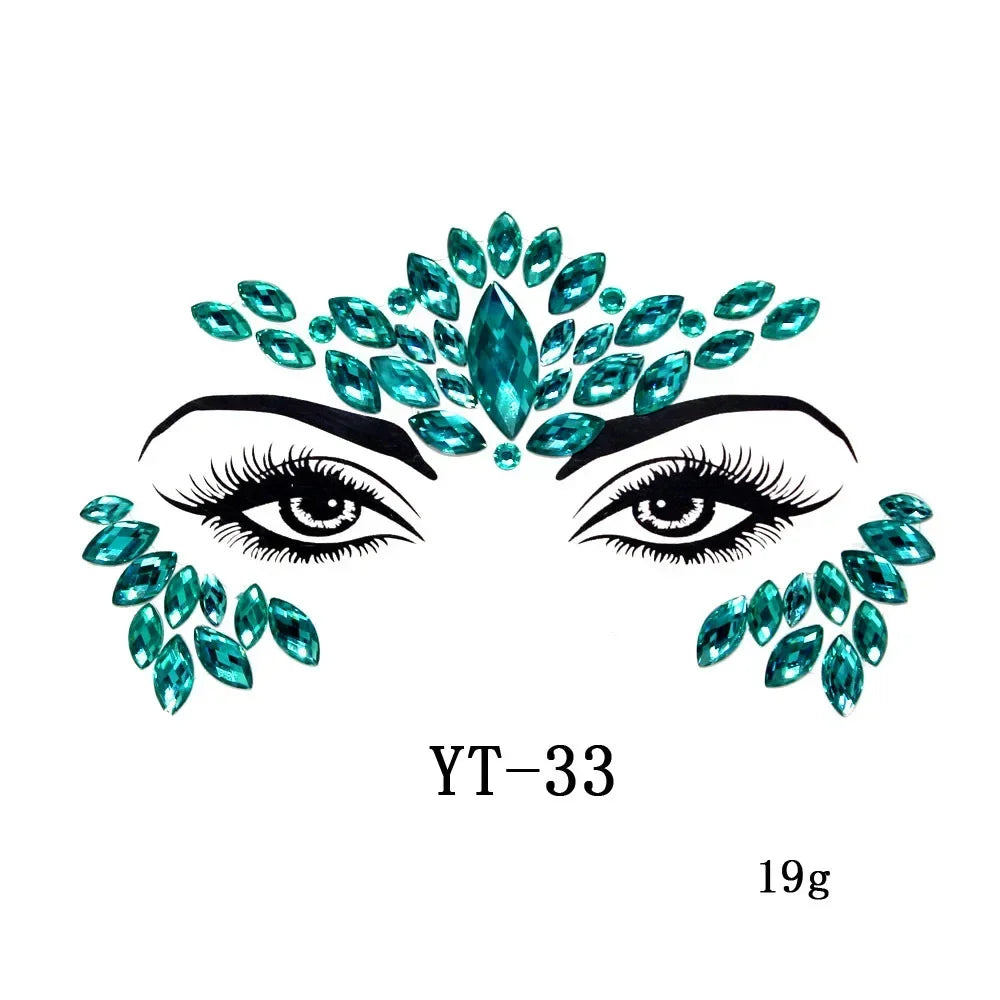 Sexy Face Tattoo Stickers Glitter Fake Tattoos Rhinestones for Woman Temporary Tattoos Party DIY Kids Holiday Face Jewels Tattoo