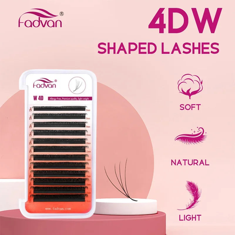 FADVAN 4D W Shape Eyelash Extension Premade Volume Fans Soft Style Mink Easy to Embellish Natural False Eyelashes