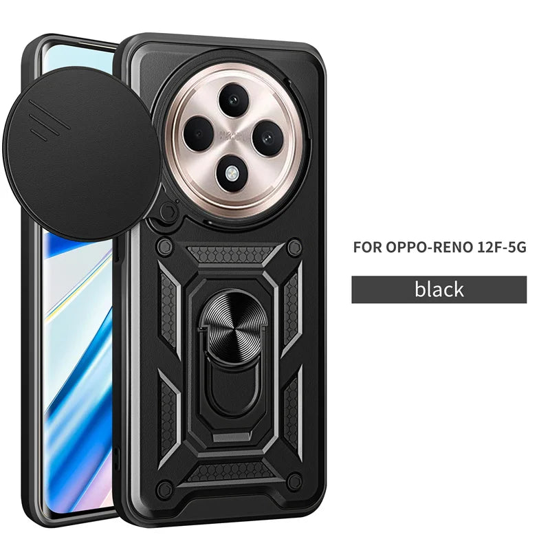 Reno12F 5G Case Matel Ring Armor Phone Case For Oppo Reno12 F 5G Magnetic Stand Holder Cover On Opo Orro Reno 12F 12 F F12 5G