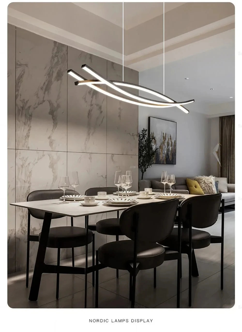 Living Room chandelier Nordic modern simple high-end restaurant a word strip light geometry bar minimalist table chandelier