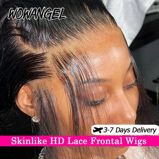 Wow Angel 13x4 HD Lace Full Frontal Wig Straight Human Hair Lace Frontal Wig Natural Scalp Deep Parting Remy Brazilian Hair